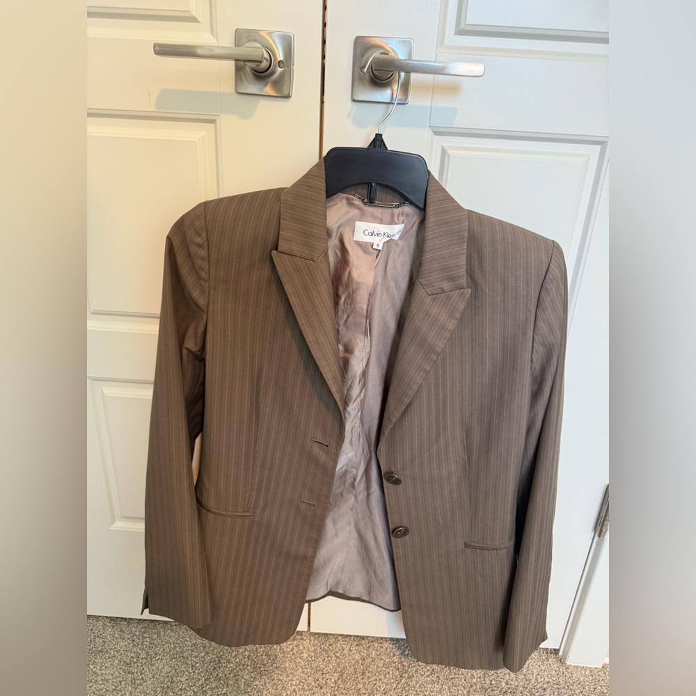 Calvin Klein Taupe Pinstripe Blazer in Size 8 - Barely Worn